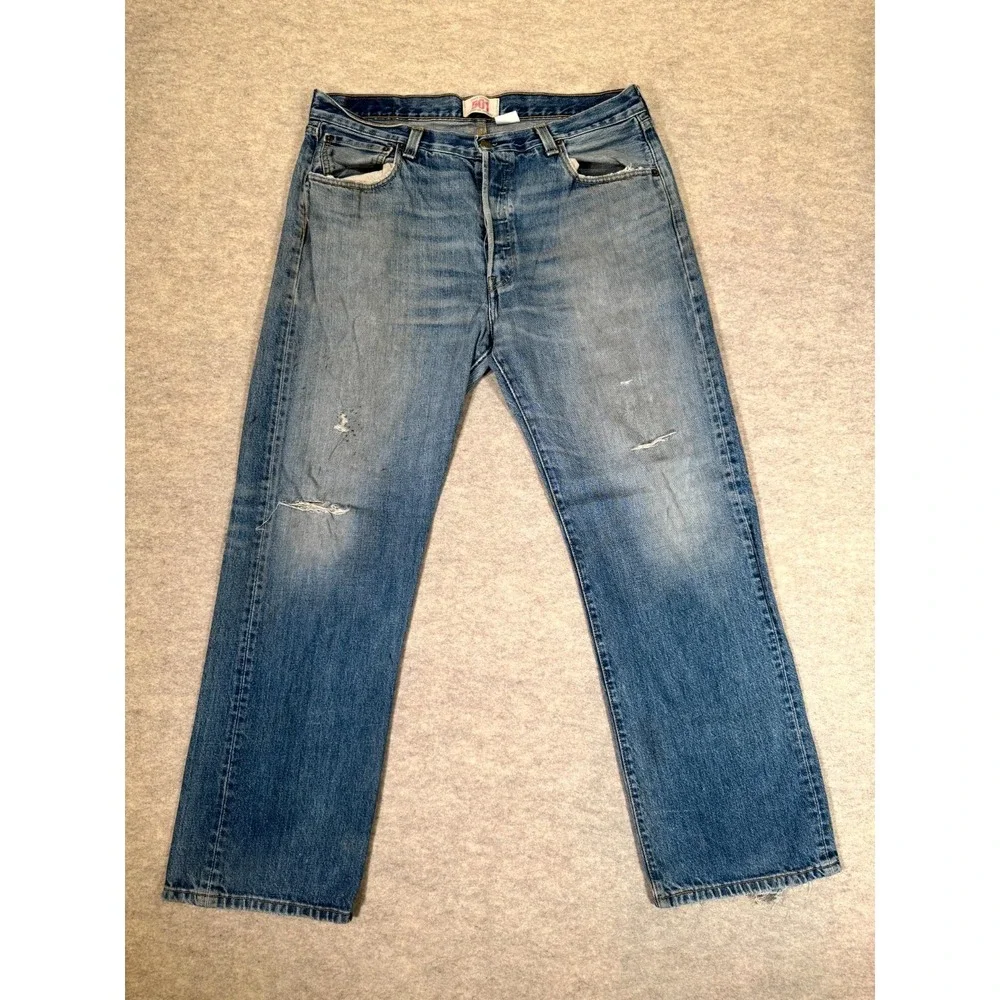 Levis 501 Original Fit Jeans Men 36x30 Blue Cotton Button Fly Straight Leg Denim
